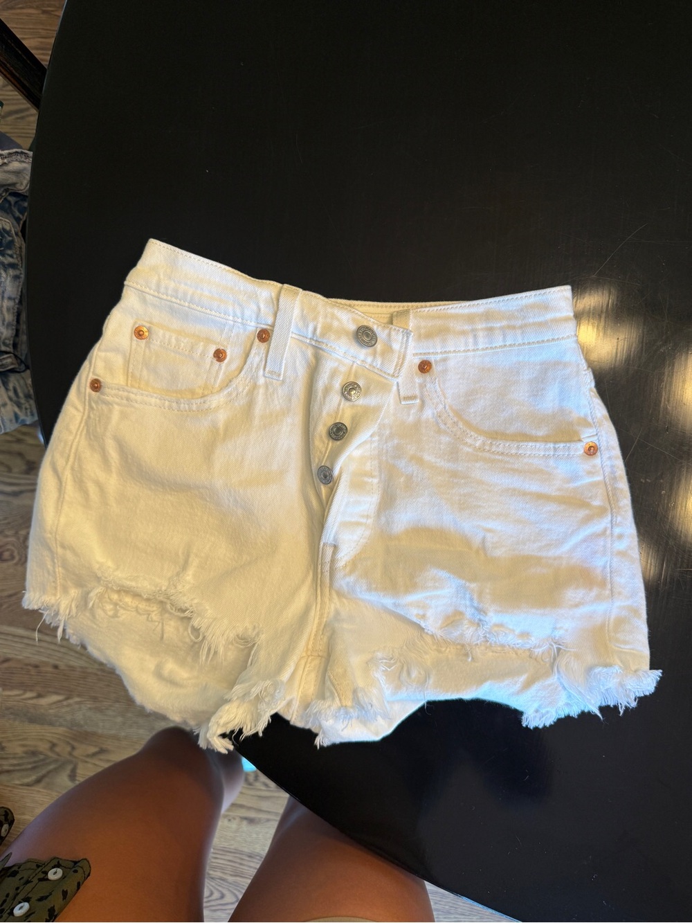 Levi's White Distressed Button-Front Denim Shorts